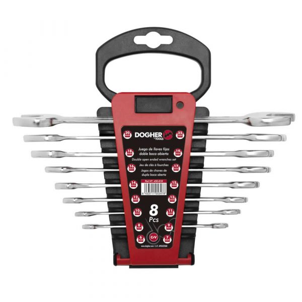 Juego de 8 Unidades Llave Doble Boca Abierta. Juegos de Herramientas Dogher Tools.