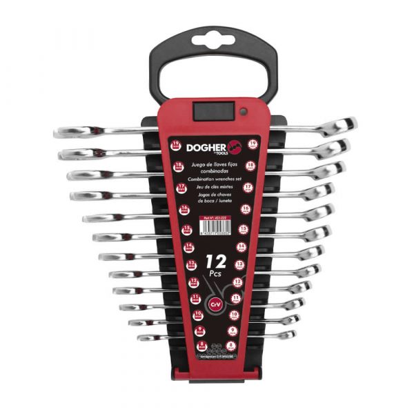 Juego de 12 Unidades Llaves Fijas Combinadas 8 a 19mm. Juegos de Herramientas Dogher Tools.