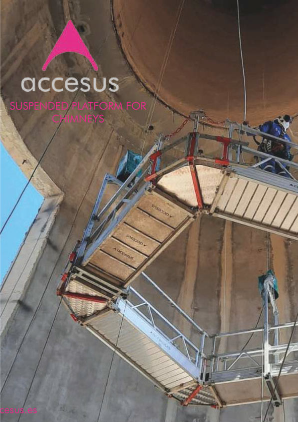 Platforms for working inside and outside industrial chimneys for maintenance